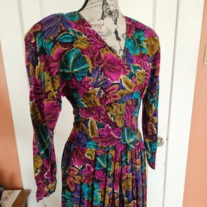 Vintage 90's REO Originals Power Shoulder Tropical Floral Dress S-8